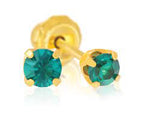Inverness 97C GP Green Crystal May Earrings 14KT 3mm
