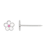 Inverness 867C White Gold Enamel Flower Earrings 14KT
