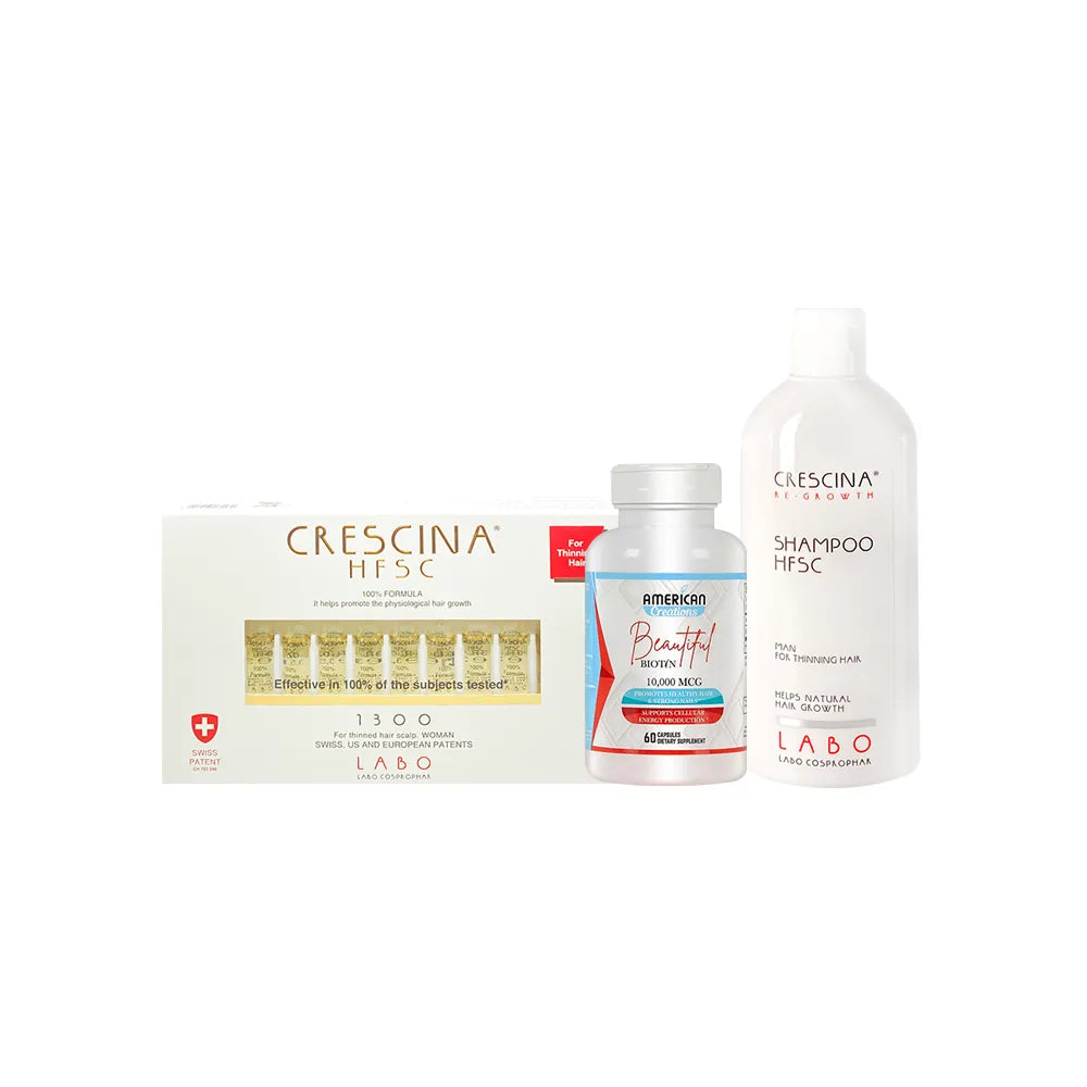 Crescina HFSC 100% 1300 Woman 20 FL + A. C. Biotin + Crescina HFSC Man Shampoo