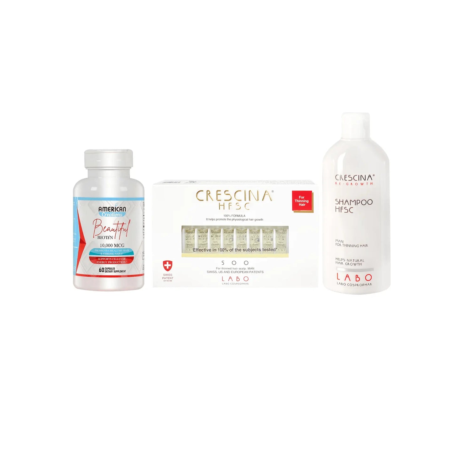 Crescina HFSC 100% 500 Man 20 FL + A. C. Biotin + Crescina HFSC Man Shampoo