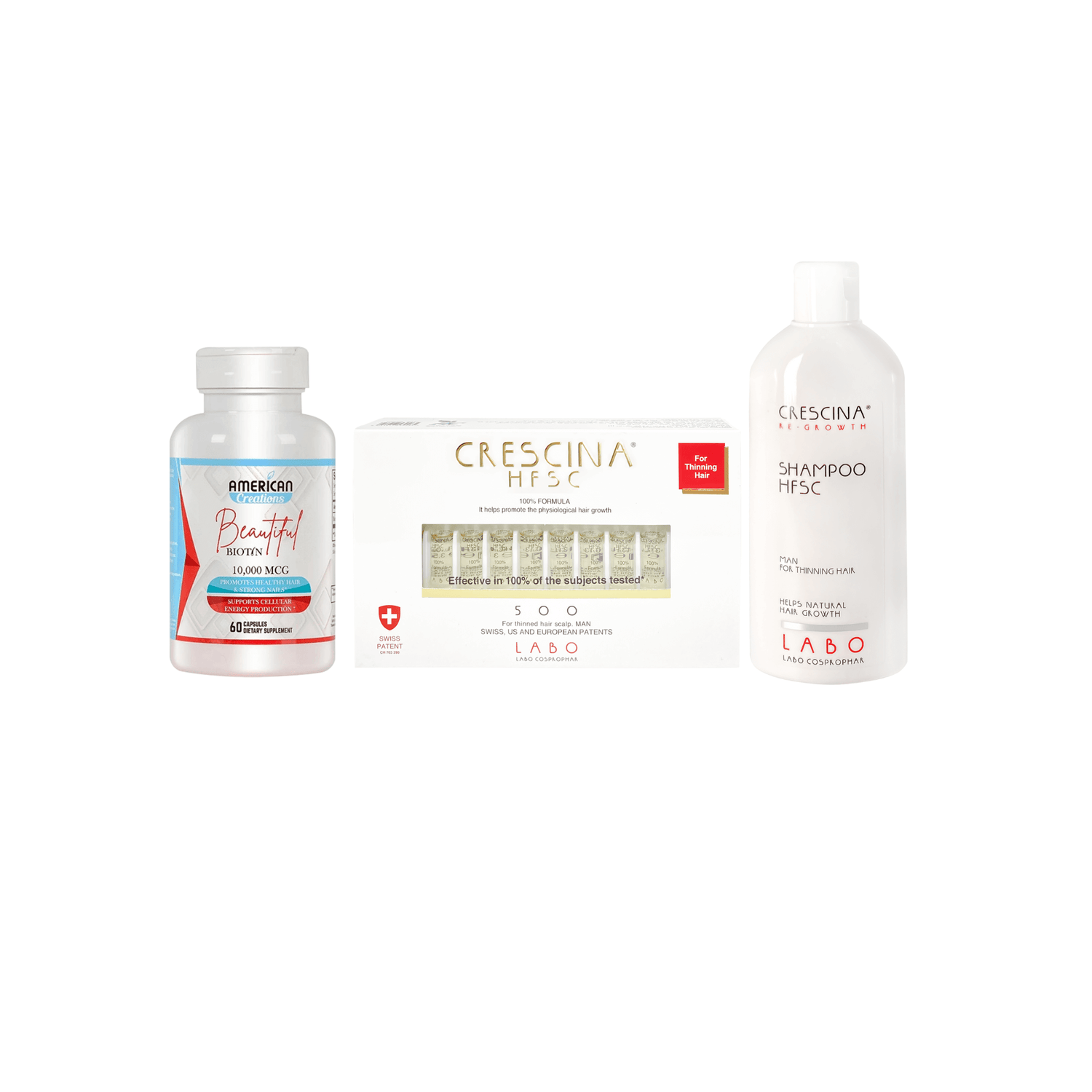 Crescina HFSC 100% 500 Man 20 FL + A. C. Biotin + Crescina HFSC Man Shampoo