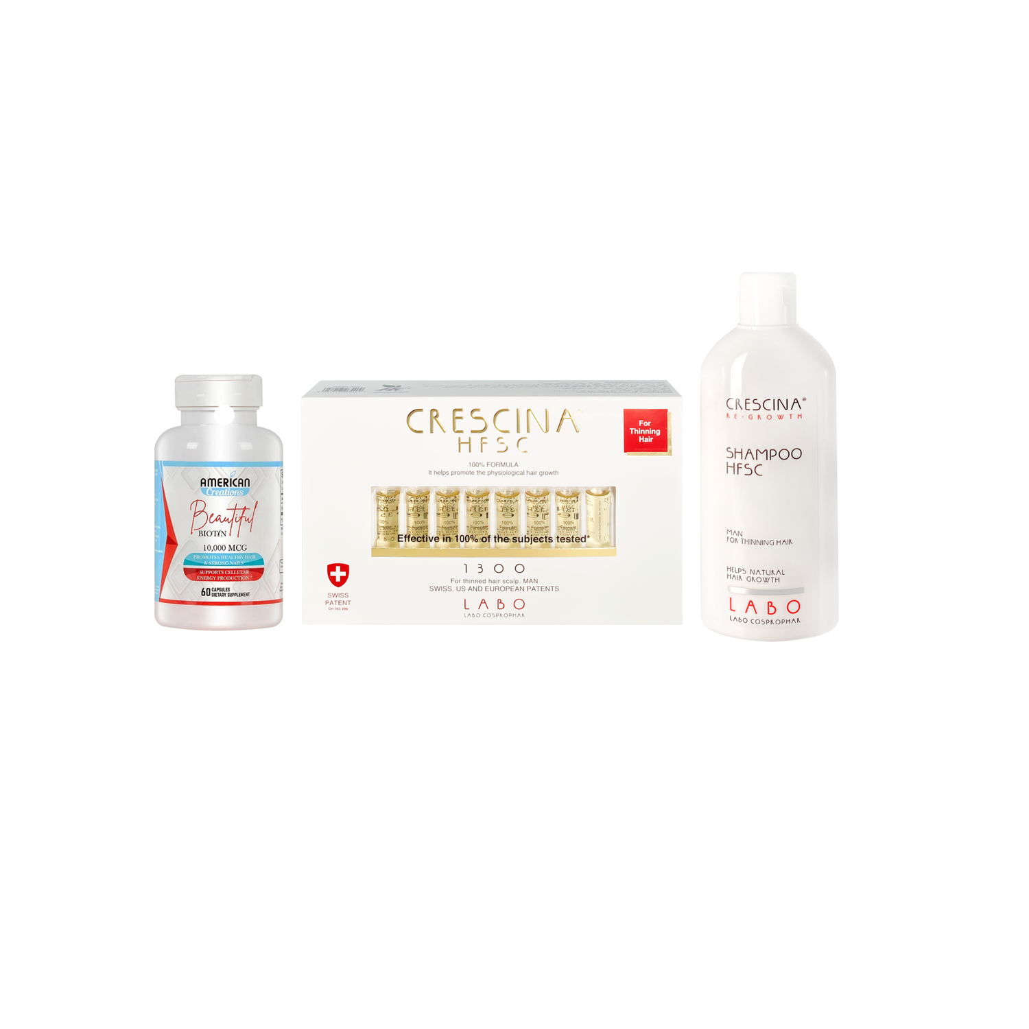 Crescina HFSC 100% 1300 Man 20 FL + A. C. Biotin + Crescina HFSC Man Shampoo
