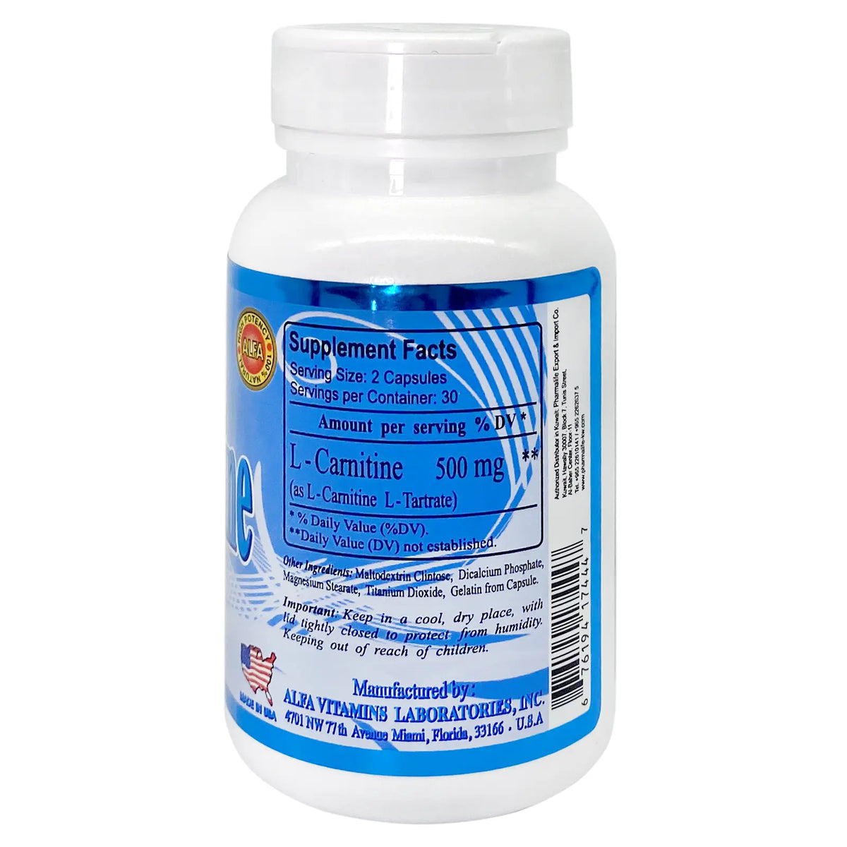 Alfa Vitamins L-Carnitine 500Mg Caps 60'S