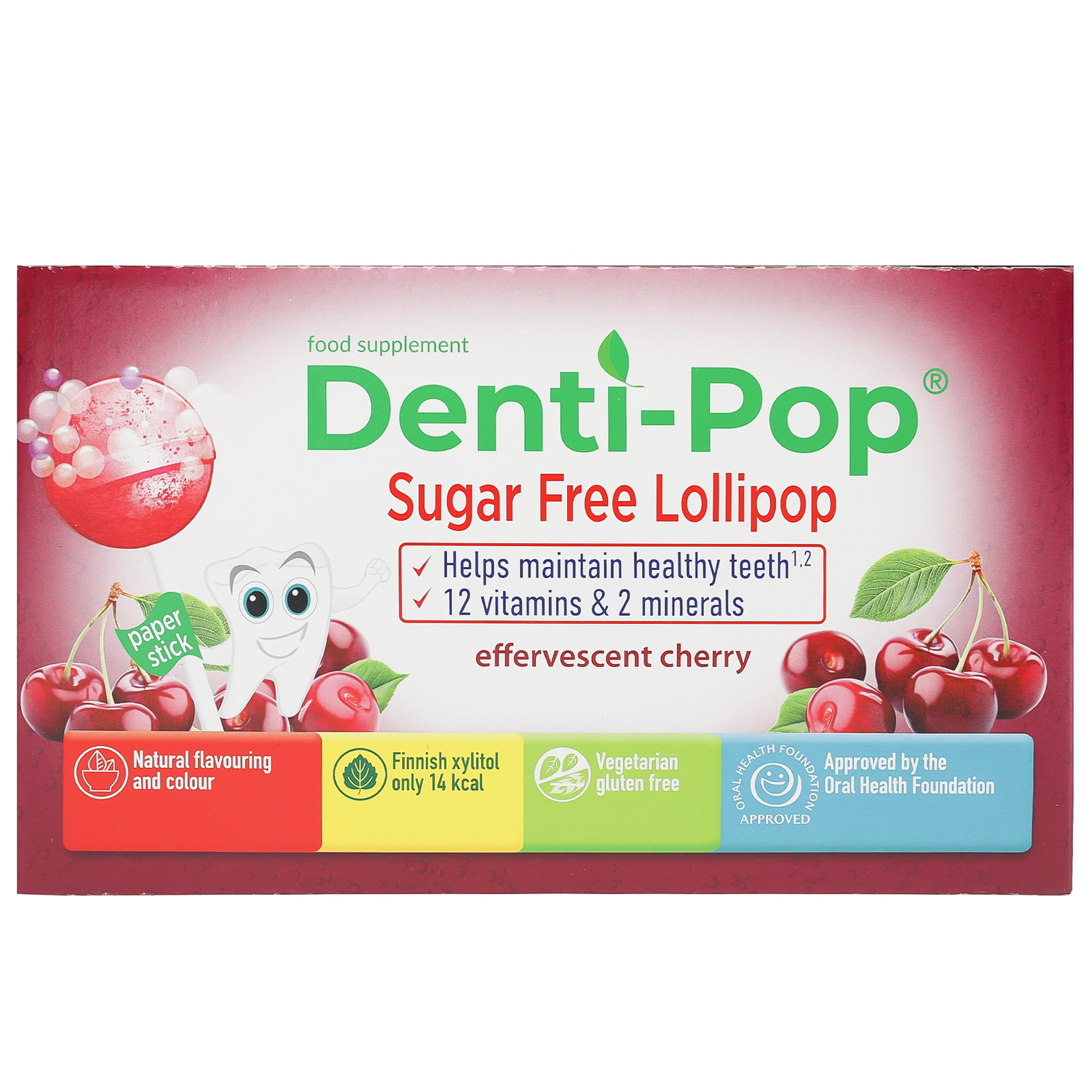 Denti Pop 12 Vitamins And 2 Minerals Effervescent Cherry Lollipop 40 pcs