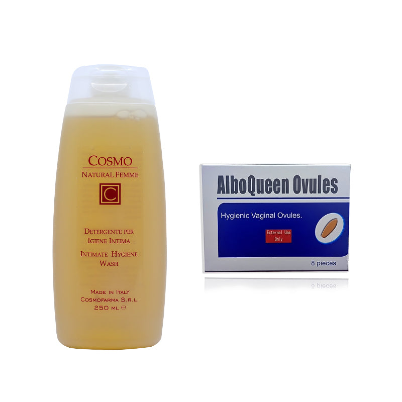 تحاميل المهبل ألبو كوين 8 حبات + عرض غسول كوزمو الحميمي باكج