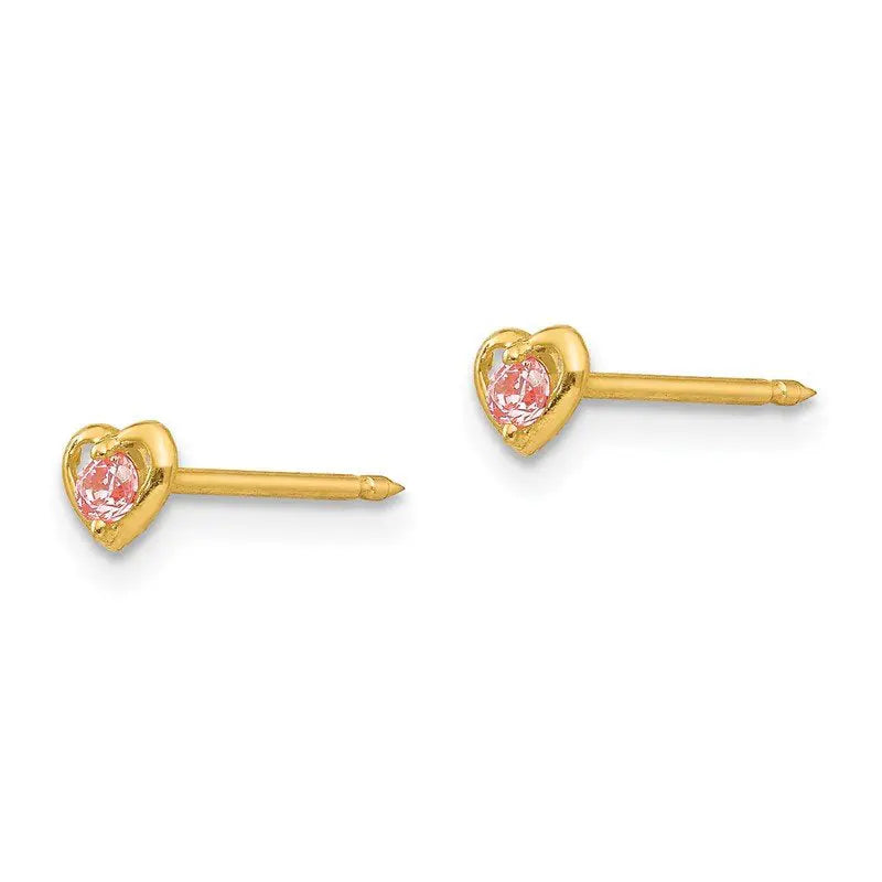 Inverness 849E Heart With Pink CZ Earrings 14KT 