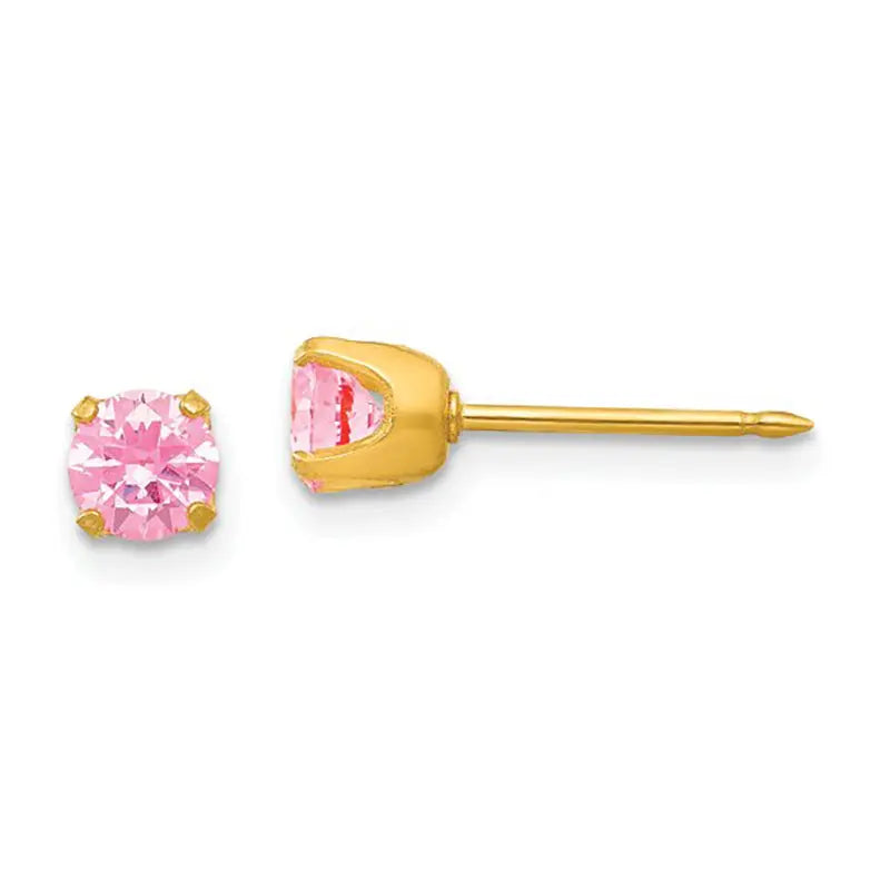 Inverness 354E Stainless Steel Pink CZ Earrings 7mm 
