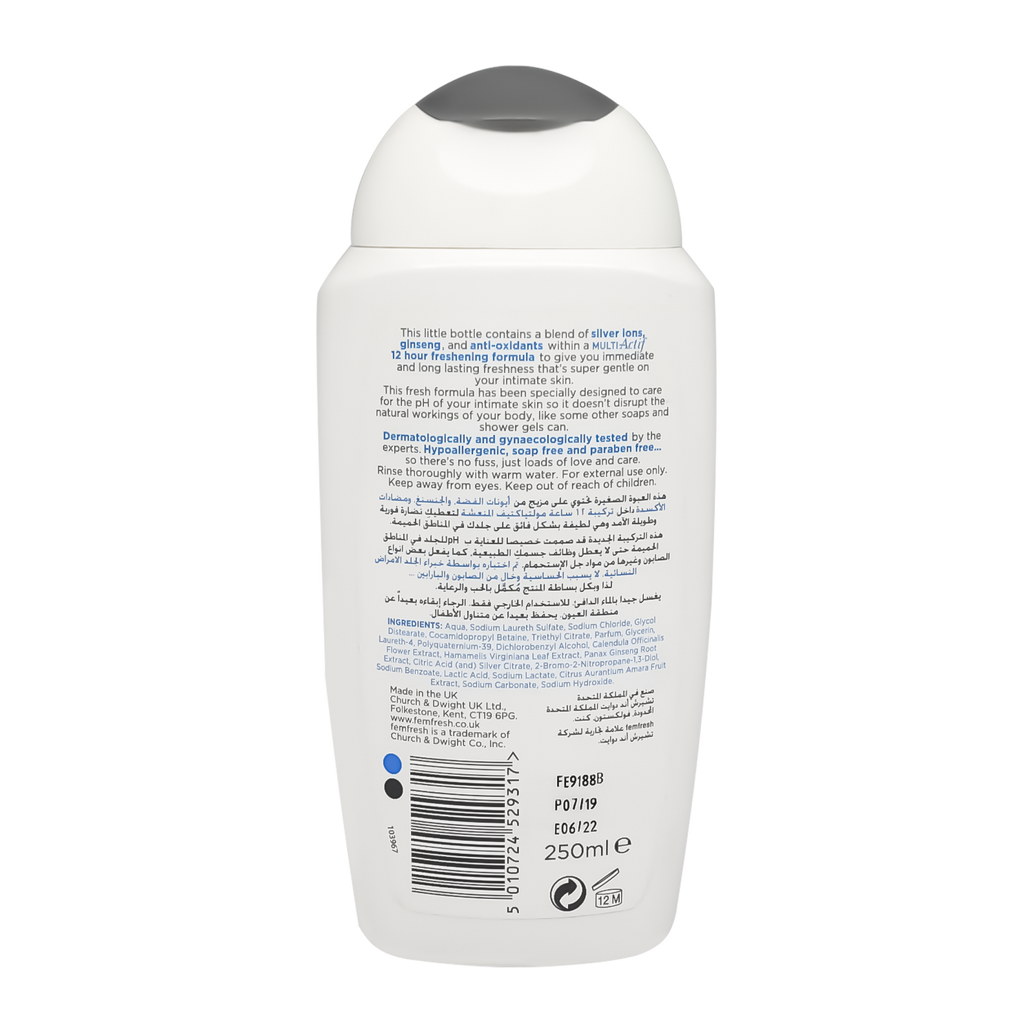 Femfresh Active Fresh Wash Silver Ions & Ginseng 250 ml