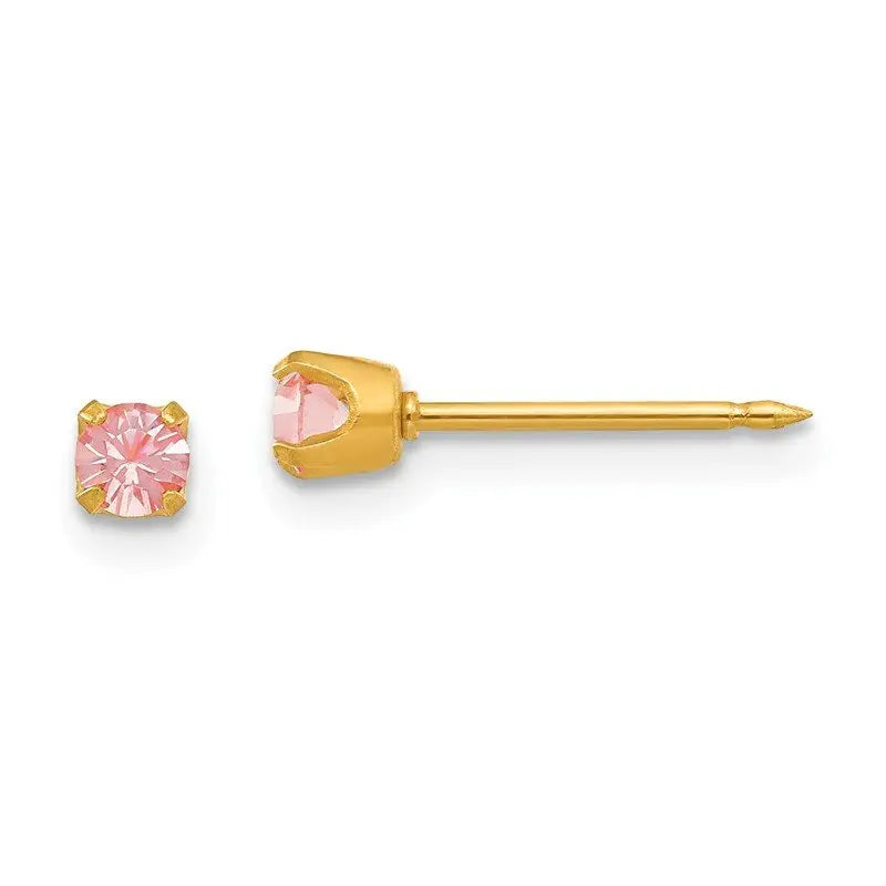 Inverness 98C GP Pink Crystal June Earrings 14KT 3mm