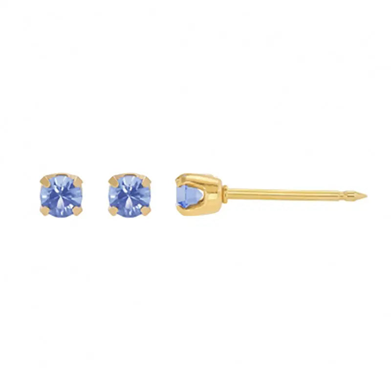 Inverness 89C Blue Crystal Earrings 24KT 3mm
