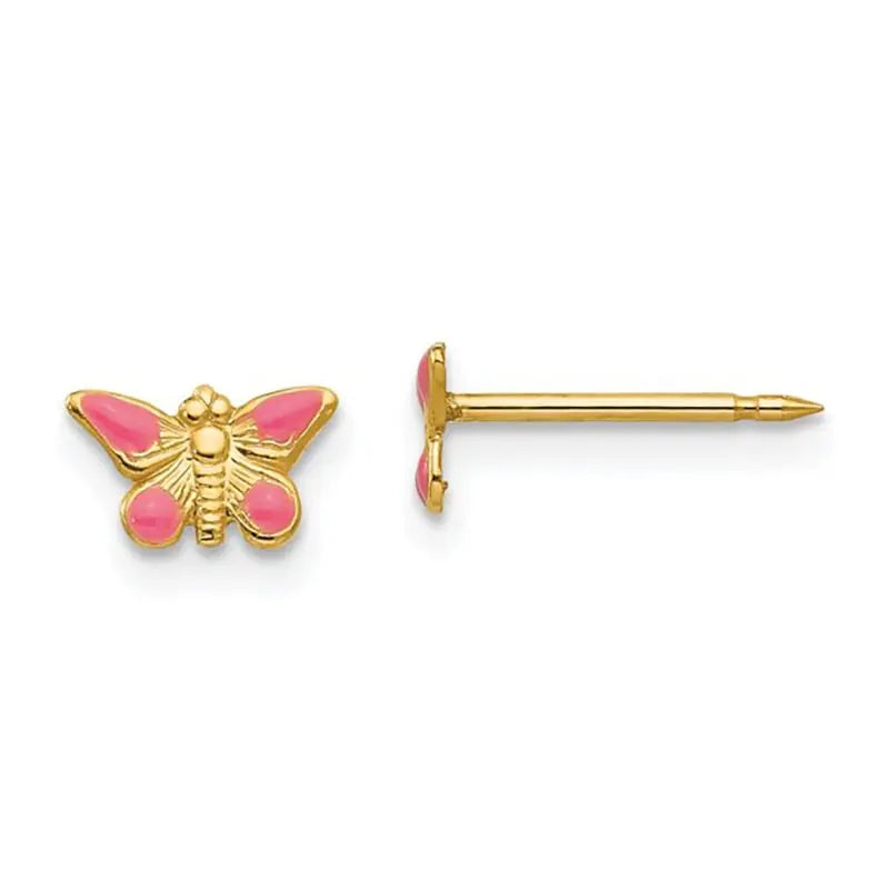 Inverness 847E GP Pink Enamel Butterfly Earrings 14KT 7mm