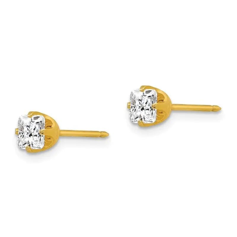 Inverness 264E GP Square CZ Earrings 14KT 5mm