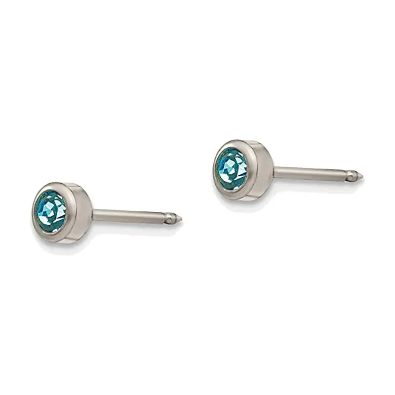 Inverness 18C Titanium Aquamarine Crystal Bezel Earrings 4mm