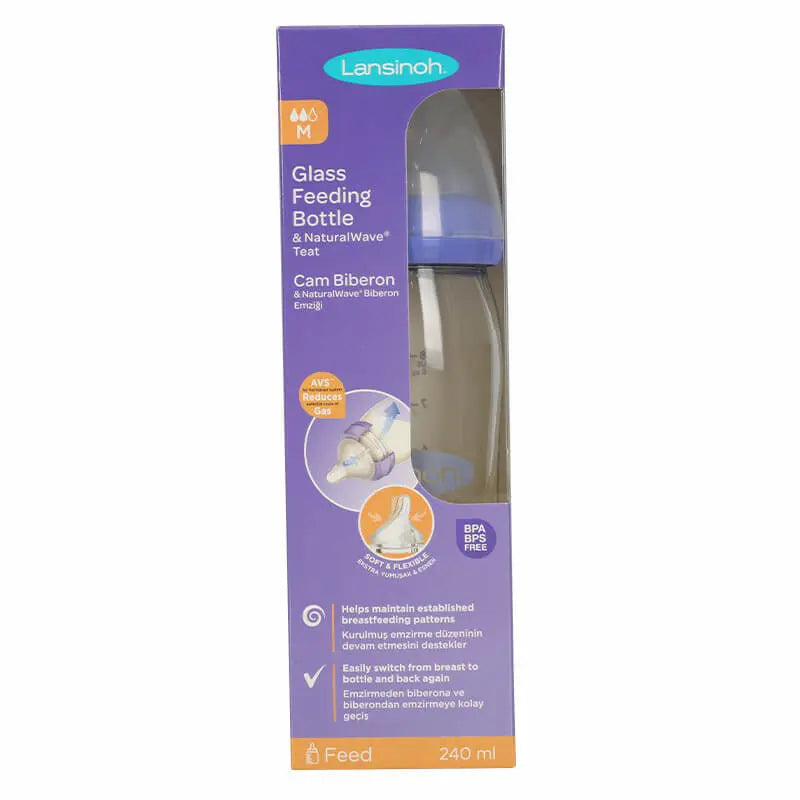 Lansinoh Glass Feeding Bottle With Natural Wave Medium Flow 240 ml