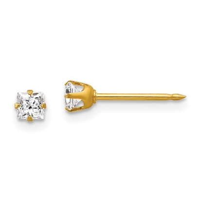 Inverness 73E GP Square CZ Earrings 14KT 3mm