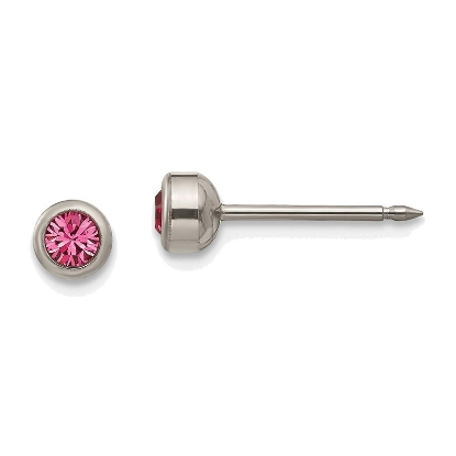 Inverness 440E GP Pink Crystal Oct Bezel Earrings 14KT 4mm